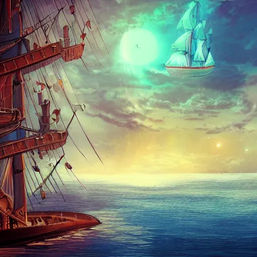 Image similar to fantasy world inside a ship sailing amongst the star