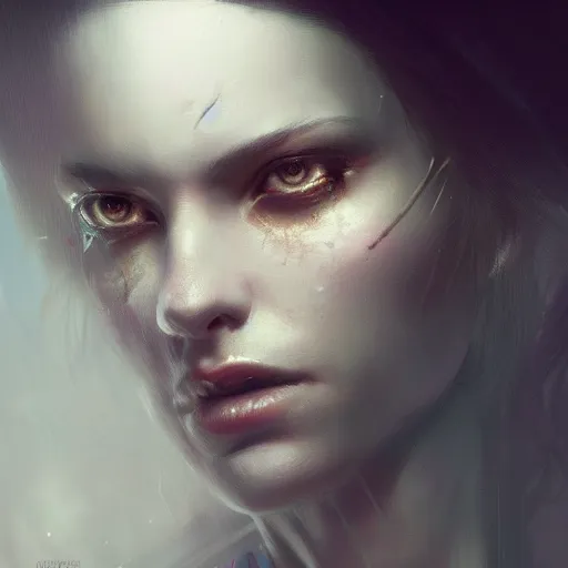 Image similar to portrait of a young beautiful woman, cyberpunk, high detail, dramatic light, digital art, dark, painted by seb mckinnon and greg rutkowski, trending on artstation