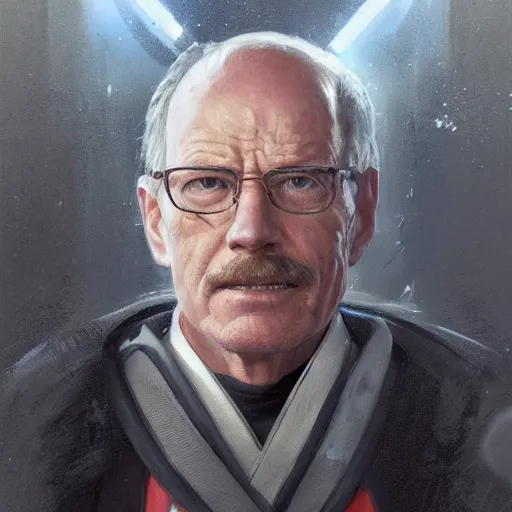 Prompt: portrait of a man by greg rutkowski, chancellor or the galactic alliance, he looks like brian cranston, star wars expanded universe, he is about 6 0 years old, wearing uniform of the galactic alliance, highly detailed portrait, digital painting, artstation, concept art, smooth, sharp foccus ilustration, artstation hq