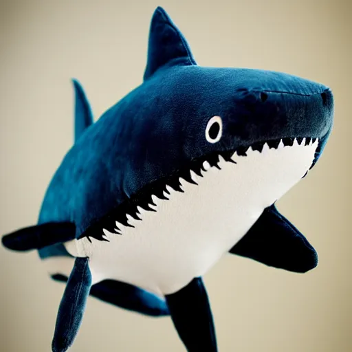 Image similar to beautiful photograph of a cute minimal shark plush, advert, magazine, studio