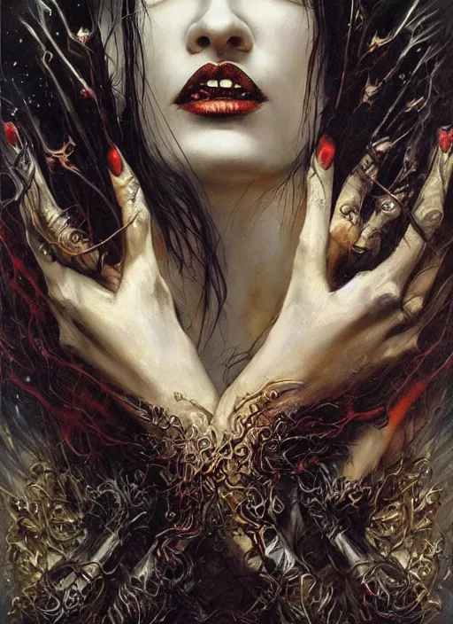 Image similar to mystic cult vampire woman, dark mystical fearful horror, epic surrealism expressionism symbolism, perfect, by karol bak, louise dalh - wolfe, masterpiece