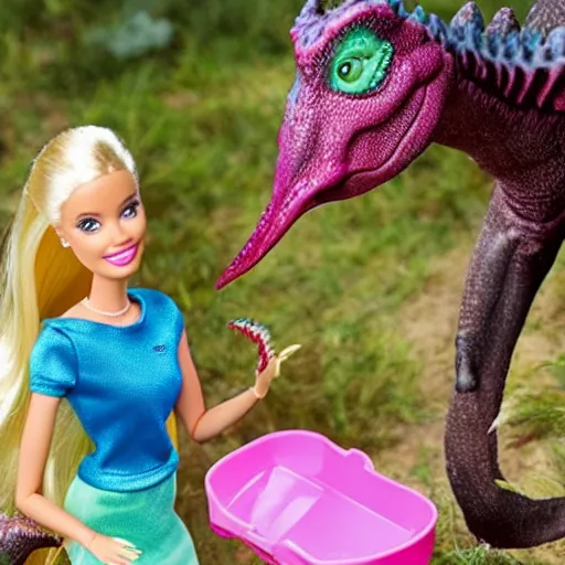 Prompt: barbie eating dinosaurs