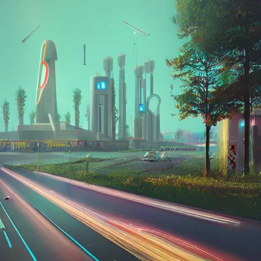 Prompt: utopia, society, traffic, by beeple, art station, highly detailed