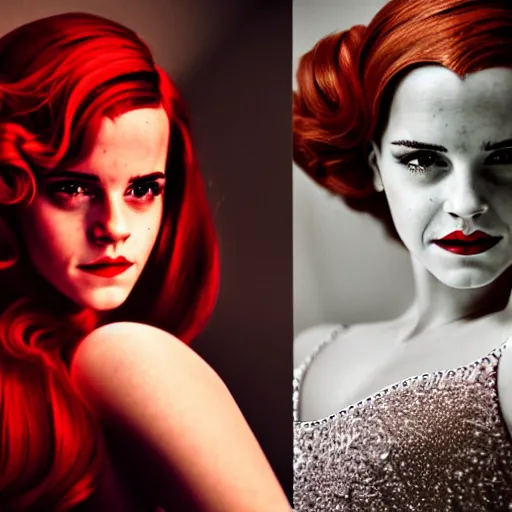 Prompt: Emma Watson as Jessica Rabbit, (EOS 5DS R, modelsociety, symmetric balance)