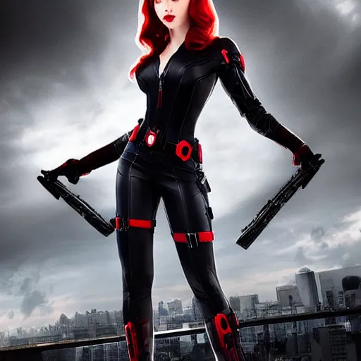 Image similar to A still photograph of Amouranth as Black Widow,