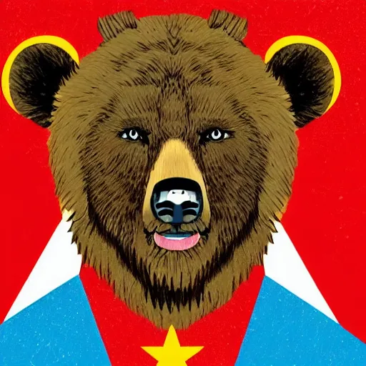 Prompt: a communist brown bear drawn in soviet style