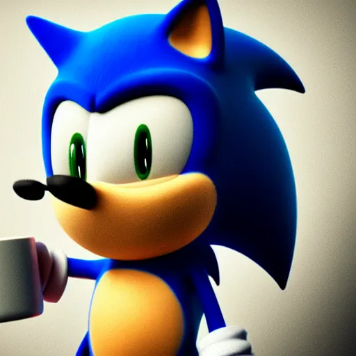 Image similar to 3d render of Sonic drinking a cup of tea, trending on artstation, blender, octane render