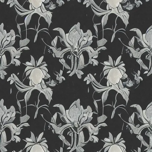 Prompt: silver lotus on dark purple marble , ivy, oriental wallpaper, james jean