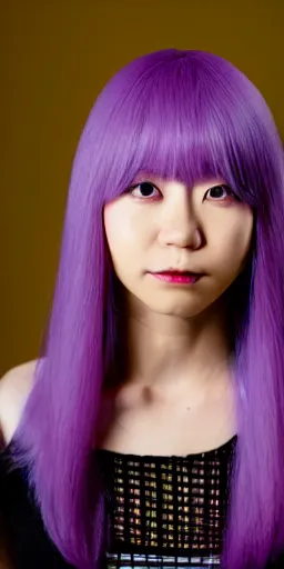 Prompt: a professional portrait of Kyoko Kirigiri, a young adult Japanese woman with long pale light purple hair with bangs, purple eyes, a mysterious expression, black gloves, symmetrical features, realistic 8k professional photography, midday lighting, mystery and detective themed, octane, volumetric lighting, 70mm