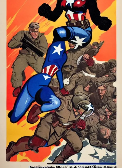 Image similar to beautiful female captain america standing on a pile of defeated, beaten and broken german soldiers. feminist captain america wins wwii. american wwii propaganda poster by james gurney and ralph bakshi. gorgeous face. overwatch.