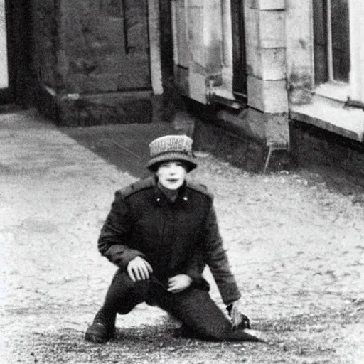 Prompt: Queen Elizabeth II gopnik squatting