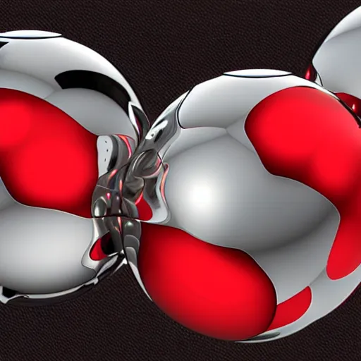 Prompt: chrome spheres on a red cube