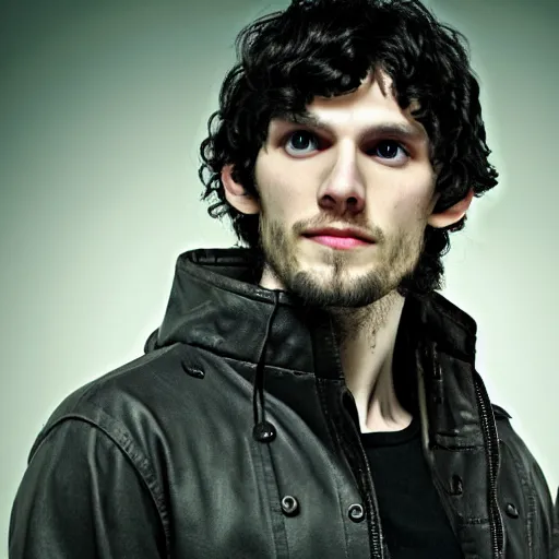 Image similar to Colin Morgan as Cyberpunk Merlin