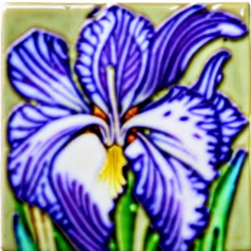 Image similar to a beautiful art nouveau ceramic tile of an iris flower