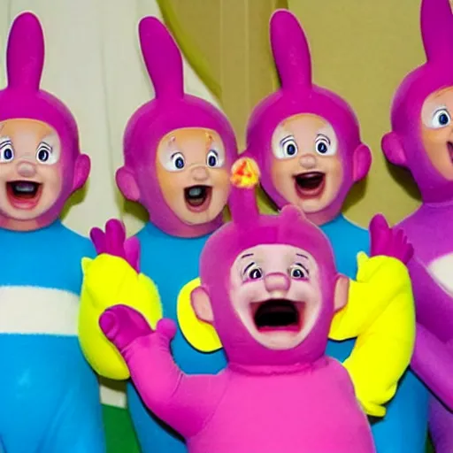 Image similar to happy alexander lukashenko starring in teletubbies