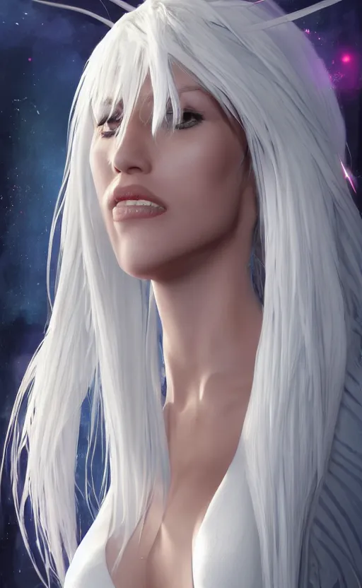 Prompt: a gorgeous beautiful female with white hair long legs standing at a dimensional gateway,full character design,8k,art by Stanley Artgermm,Travis Charest,trending on Artstation,face enhance,hyper detailed,full of colour,cinematic,dynamic lighting