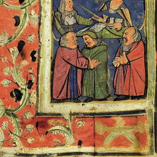 Image similar to medieval manuscript art of danny devito