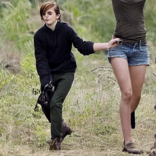 Prompt: emma watson catching sasquatch