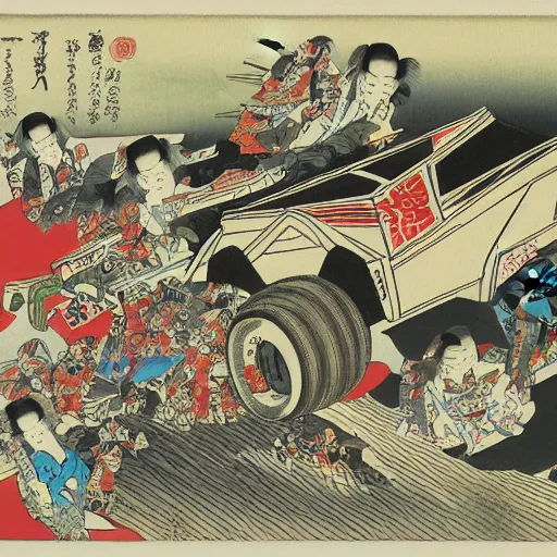 Prompt: monster truck rally, Utagawa Kuniyoshi