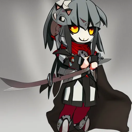 Prompt: cute chibi fumo plush of a heavy sword wielding paladin, shadow armor, monster girl, stylized cel shading, vray