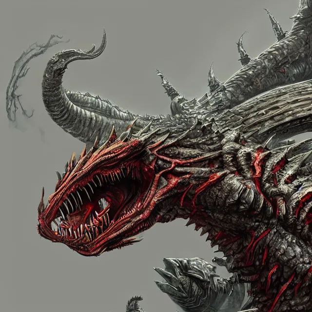 Image similar to a monstrous fusion of a dragon, godzilla, and a xenomorph trending on artstation deviantart pinterest detailed hyper detailed photorealistic hd 8 k post - processing high resolution