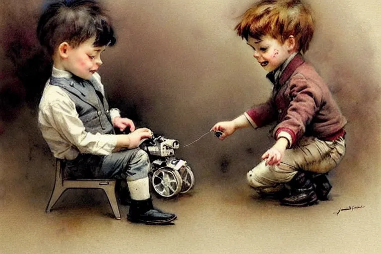 Image similar to ( ( ( ( ( 1 9 5 0 s boy and his small pet robot. muted colors. ) ) ) ) ) by jean - baptiste monge!!!!!!!!!!!!!!!!!!!!!!!!!!!