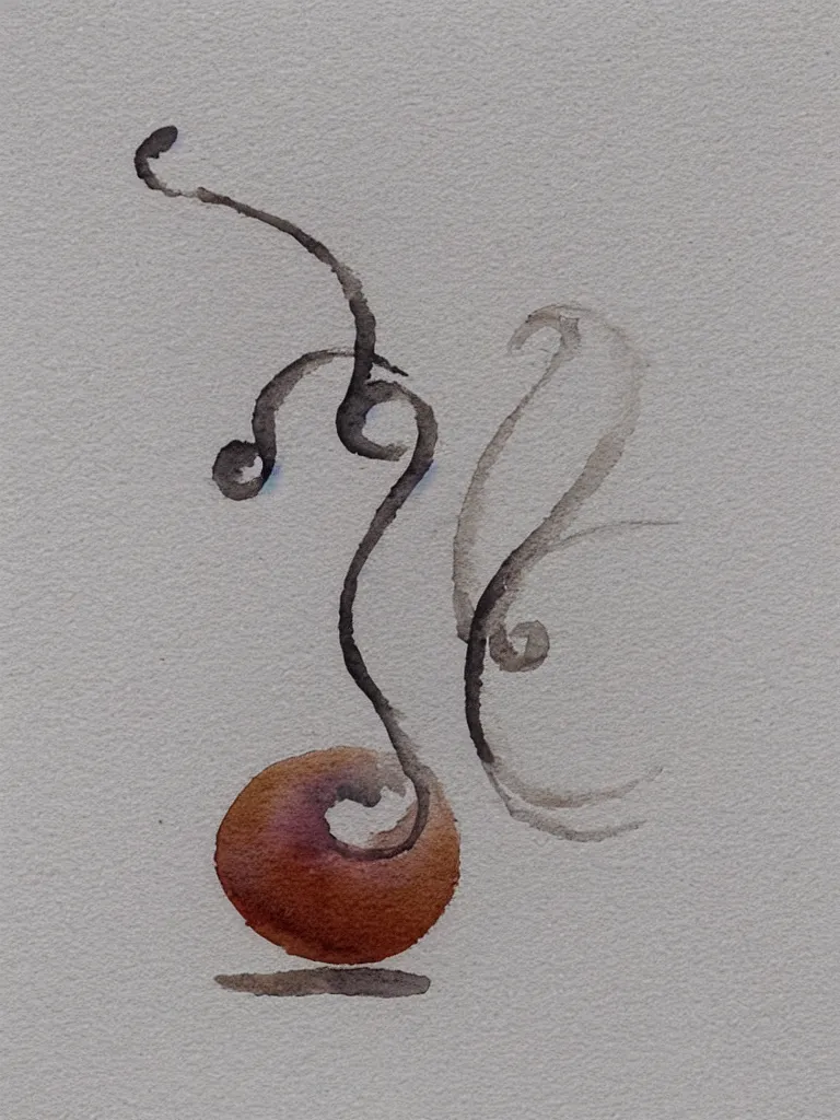 Image similar to a minimal watercolor painting of an acorn that turns out to be the base of a beautiful tree in the shape of a treble clef with some light and dark effects, playful and carefree