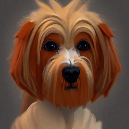 Prompt: a maltese terrier, concept art by guillermo martinez, artstation, golden hour, golden ratio portrait