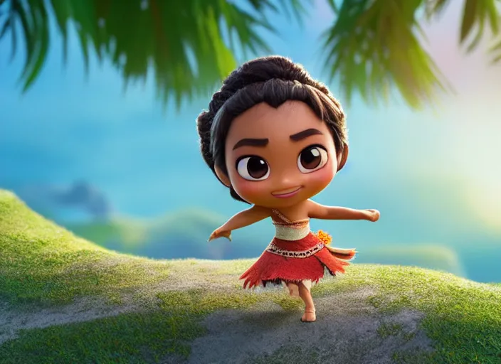 Prompt: filipina prima ballerina as nendoroid walking on a tightrope in moana movie style, anime, disney, pixar, 8 k, hd, dof, kodak film, volumetric lighting, subsurface scattering, photorealistic, octane render, details