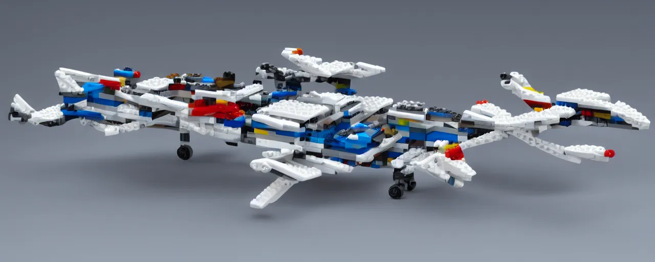 Image similar to Aerodynamic futuristic airplane, made of LEGO, in the style of LEGO, 4K, highly detailed