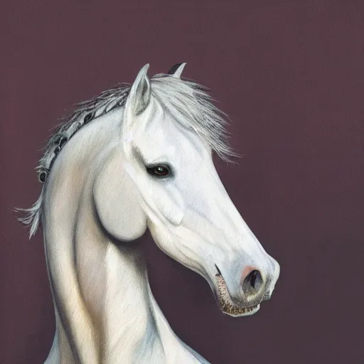 Prompt: painting of a glorious horse head, editorial fashion photography