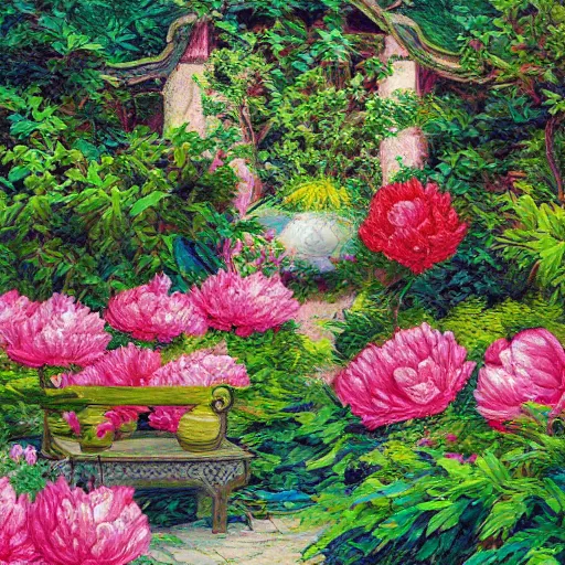 Prompt: Peony garden, digital art