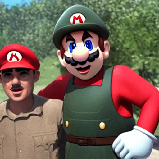 Prompt: mario in the world war two battlefields