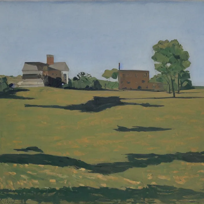 Prompt: a building in a landscape, by fairfield porter