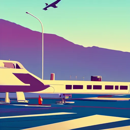 Image similar to a beautiful illustration of palm springs airport by James gilleard, artstation HD, geometric lines, HD, 4k, 8k