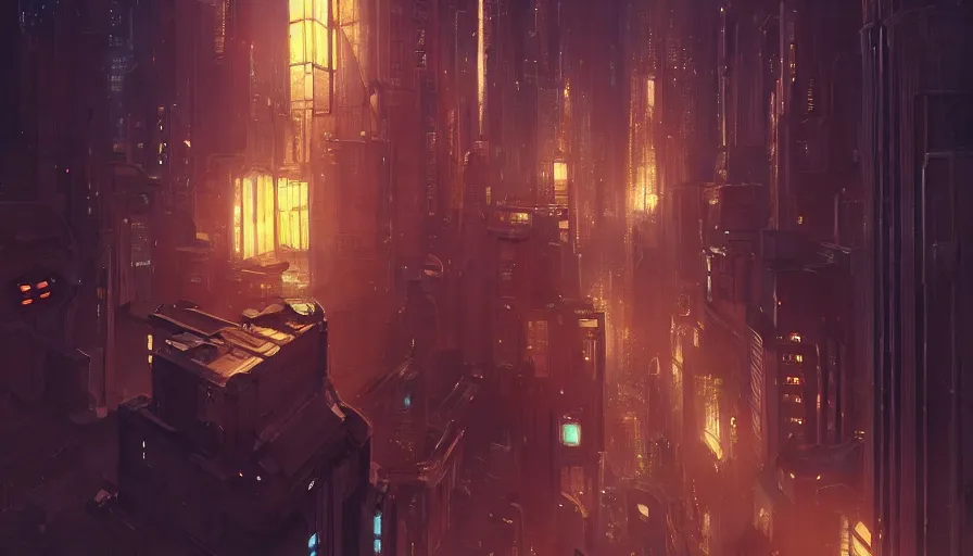 Prompt: sci - fi city night, beautiful lit lamps, 8 k highly detailed art, intricate, stanley lau, artgerm, artstation, smooth, far shot, wlop, alphonse mucha, cinematic shot, cinematic lighting