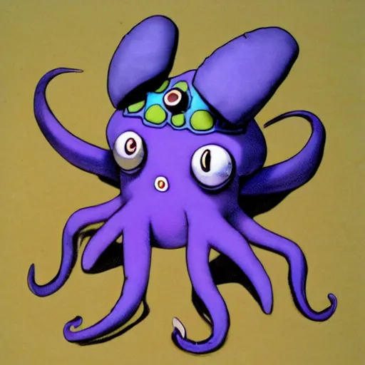 Prompt: octorok from legend of zelda, octopus with large snout that shoots rocks,