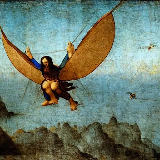 Image similar to leonardo da vinci flying a drone