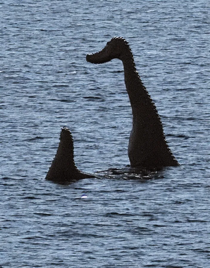 Image similar to an alleged photo of loch ness monster taken from very far away and zoomed in blurry hard to tell colorized