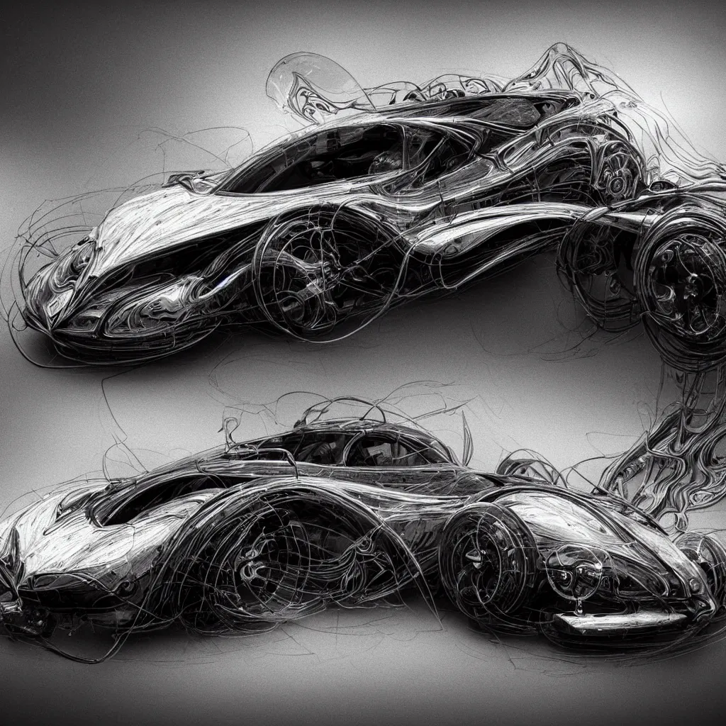 Image similar to open top sports car shaped as time machine in latent space, mechanical wire frame drawing, fantasy, intricate, elegant, highly detailed, digital painting, concept art, smooth, sharp focus, illustration, divine realm of gods, realistic cinematic style, filmed in 70mm, volumetric lighting, octane render, photographic, concept art, artist Leonardo DaVinci, unreal engine 8k