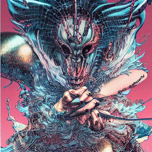 Prompt: closeup of face melting, by yoichi hatakenaka, masamune shirow, josan gonzales and dan mumford, ayami kojima, takato yamamoto