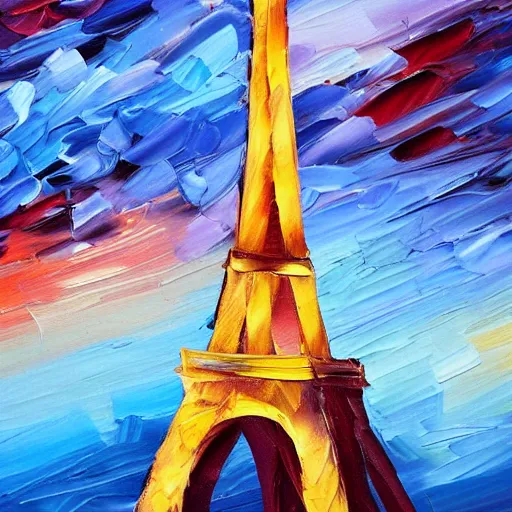 Prompt: palette knife oil painting of eiffel tower at dusk