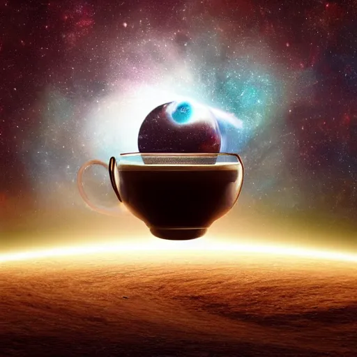 Image similar to a galaxy inside in a cup of coffee, interstellar background, hauntingly beautiful art, trending on artstation, unreal engine fantasy art