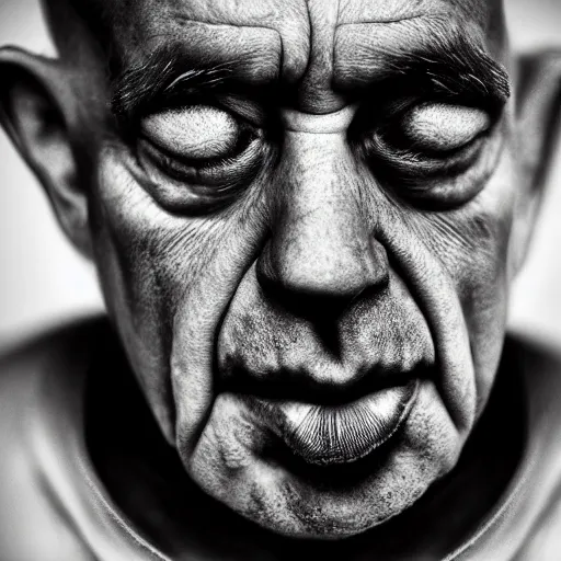 Image similar to portrait of Homer Simpson in the style of Lee Jeffries, award-winning, detailed, 82 mm sigma art, close up