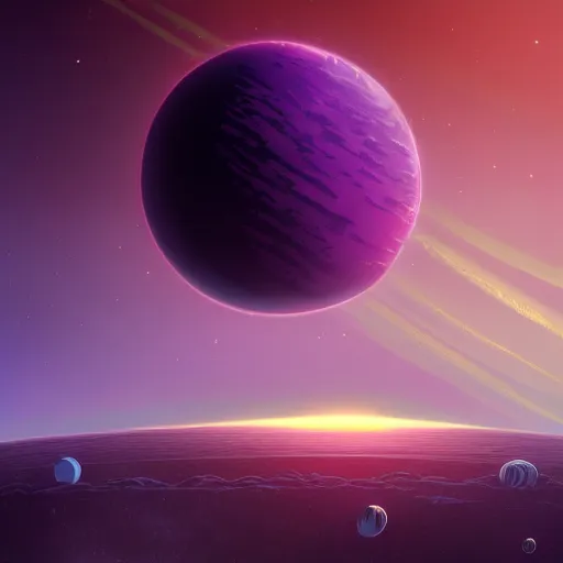Image similar to a detailed digital painting of a earth - like planet orbiting a large purple sun in space, by alena aenami, petros afshar and greg rutkowski trending on artstation, deviantart, planet, clouds, earth, exoplanet, stars, nubulae