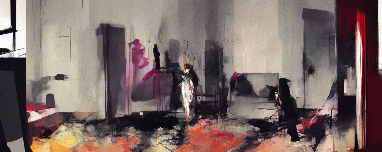 Image similar to photo of a man in the apartment painted by Francis Bacon, Adrian Ghenie, psx game graphics