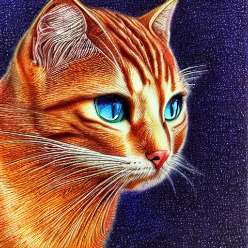 Image similar to Colored pencil art on paper, Phantom Cat, highly detailed, artstation, MasterPiece, Award-Winning, Caran d'Ache Luminance