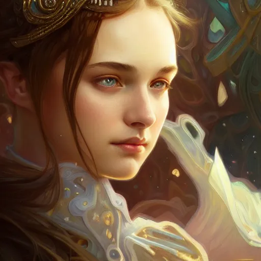 Image similar to beautiful young teen daria strokous, closeup, d & d, fantasy, intricate, elegant, highly detailed, digital painting, artstation, concept art, matte, sharp focus, illustration, art by artgerm and greg rutkowski and alphonse mucha