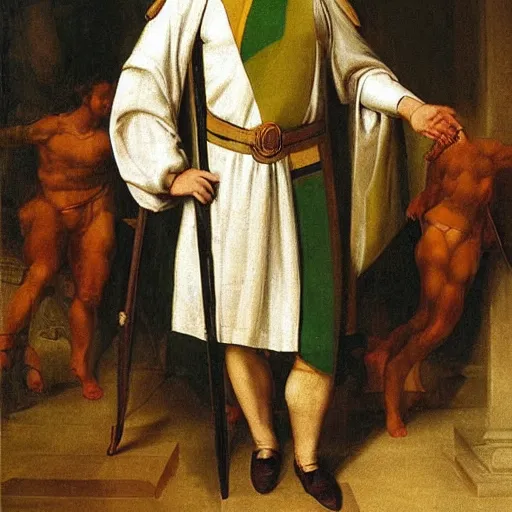 Image similar to british lord wearing expensive israeli suit painted by michaelo angelo