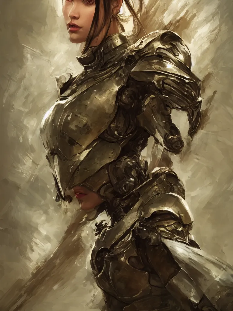 Image similar to a portrait of an attractive young woman, clothed in battle armor, olive skin, long dark hair, beautiful bone structure, symmetrical facial features, intricate, elegant, highly detailed, digital painting, trending on Artstation, concept art, smooth, sharp focus, illustration, from Metal Gear by Ruan Jia and Mandy Jurgens and Artgerm and greg rutkowski and william-adolphe bouguerea, award winning